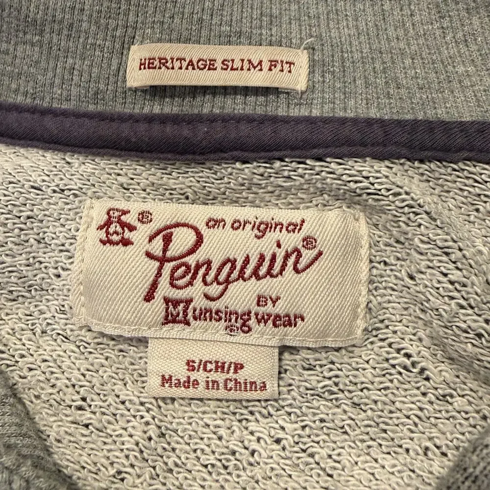 Penguin Munsingwear Shawl Neck Sweater Slim Gray Logo Embroidered Small Preppy